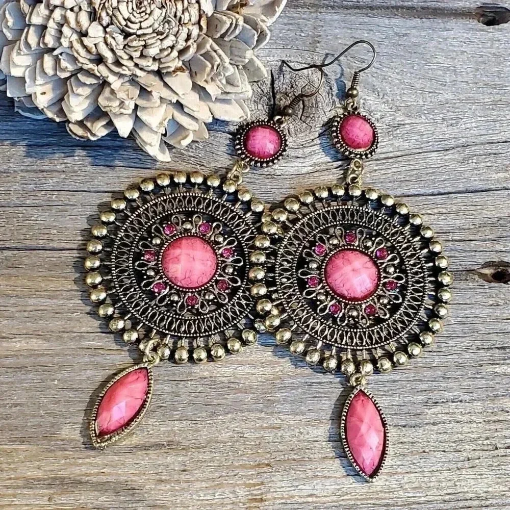 Vintage Neo Victorian Glam Long Faux Stone Dangle Earrings